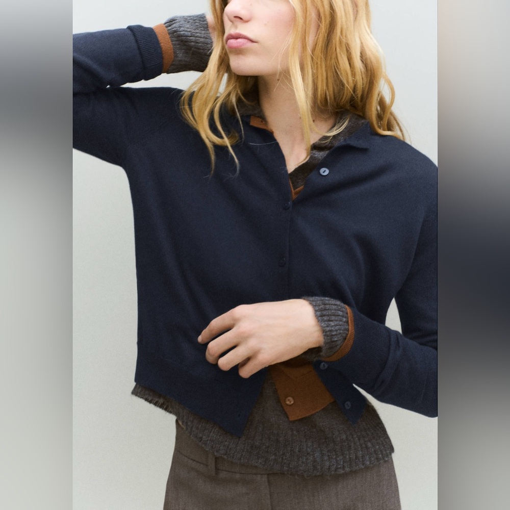 NWT MANGO Chunky-Knit Wool-Blend Cardigan in Dark Navy